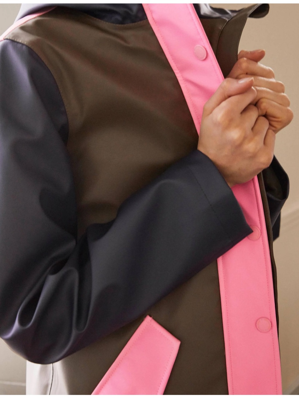 Boden Colorblock Rain Jacket in Olive, Navy & Pink